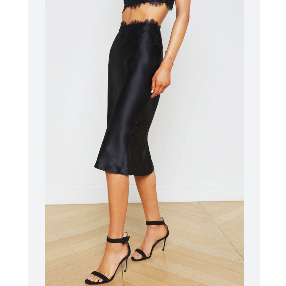 L’Agence Loyal Lace Trim Skirt in Black. - Picture 4 of 10
